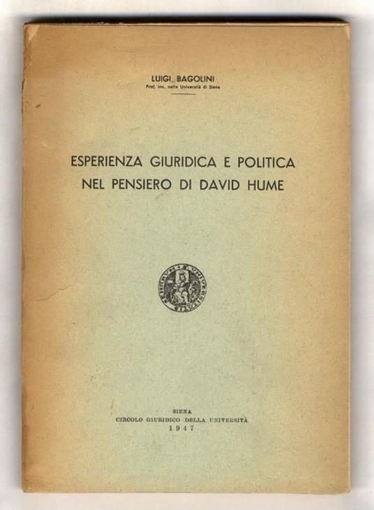 Esperienza giuridica e politica nel pensiero di David Hume - Luigi Bagolini - copertina