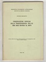 Osservazioni critiche sulla trascendenza dell'Io come genesi metafisica del diritto