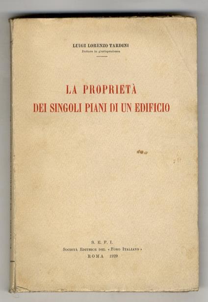 La proprietà dei singoli piani di un edificio - copertina