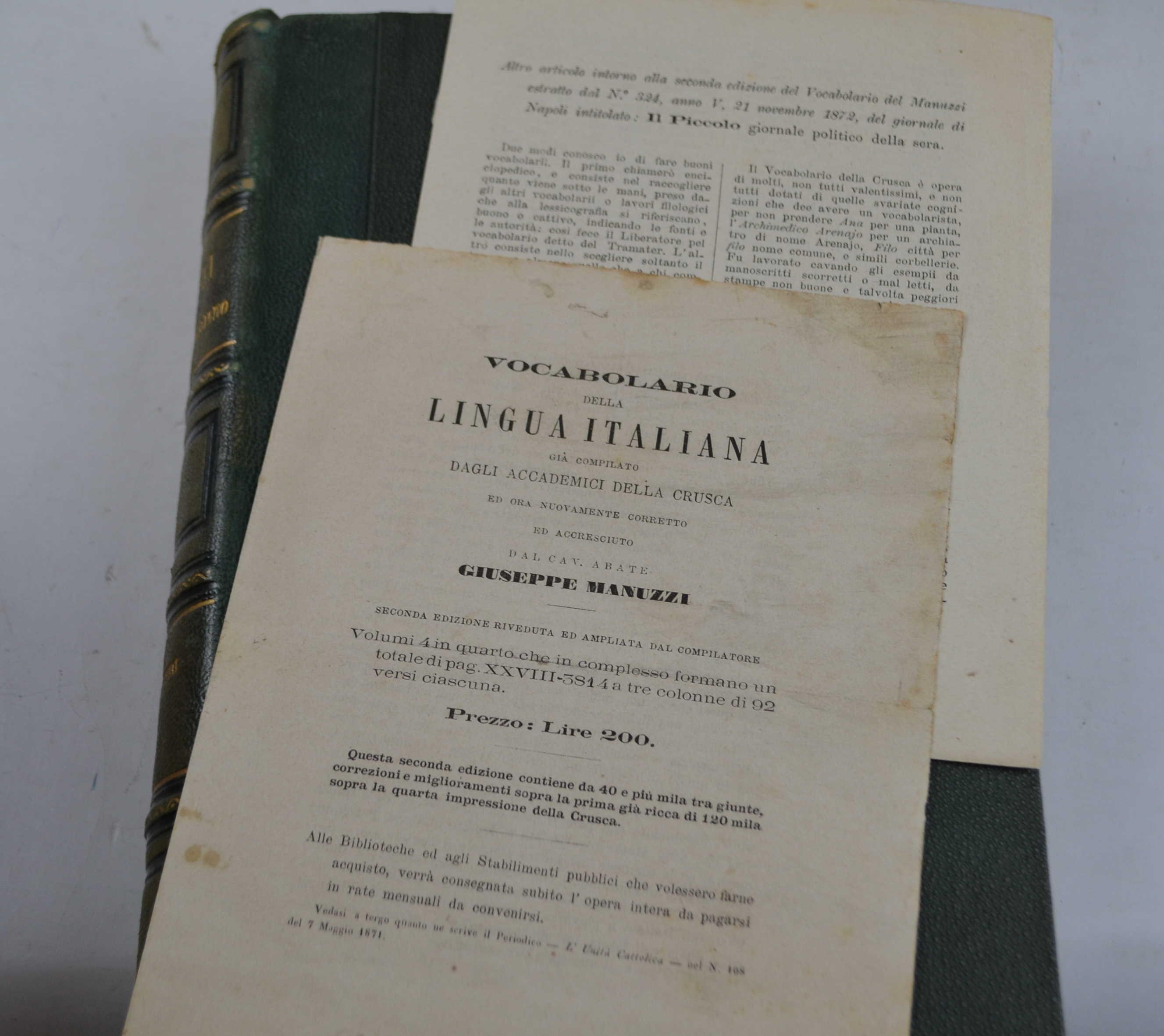 Vocabolario della lingua italiana già compilato dagli Accademici della Crusca ed ora novamente corretto ed accresciuto dal Cavaliere abate Giuseppe Manuzzi. Seconda edizione riveduta e notabilmente ampliata…