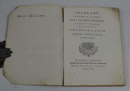 Prodromo in forma di lettera dell'istoria naturale de' Monti Euganei… - copertina