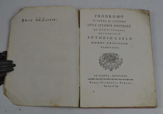 Prodromo in forma di lettera dell'istoria naturale de' Monti Euganei… - copertina