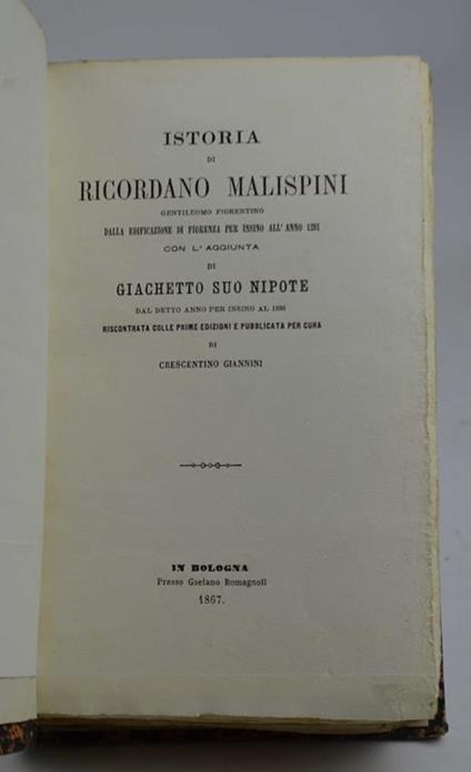Istoria fiorentina... coll'aggiunta di Giachetto suo nipote… Riscontrata colle prime edizioni e pubblicato per cura di Crescentino Giannini - copertina