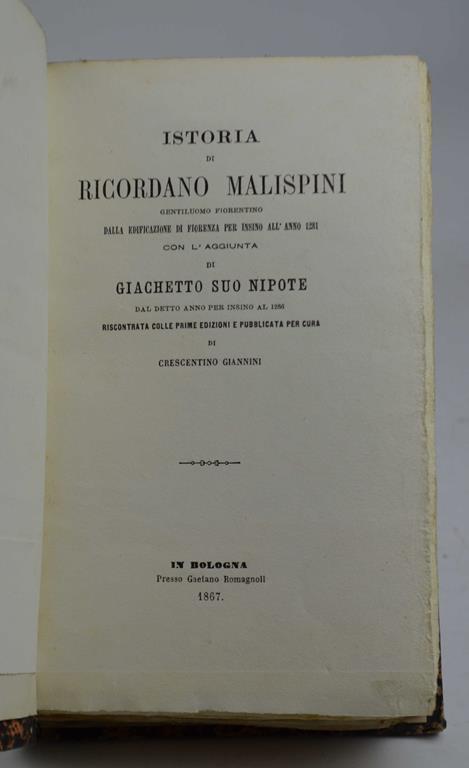 Istoria fiorentina... coll'aggiunta di Giachetto suo nipote… Riscontrata colle prime edizioni e pubblicato per cura di Crescentino Giannini - copertina