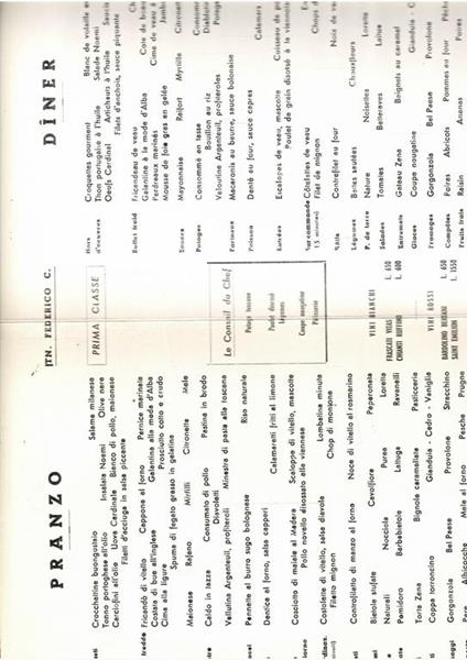 Menù Nave Tn. Federico C. 19 Aprile 1965 Prima Classe Pranzo - copertina