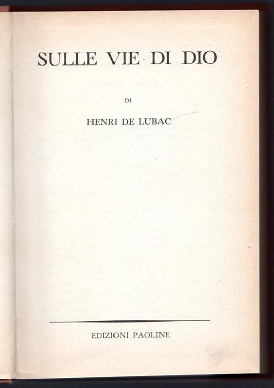 Sulle vie di Dio - Henri de Lubac - copertina