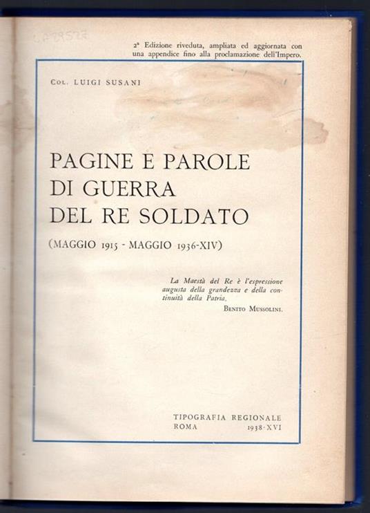 Pagine e parole di guerra del Re soldato (maggio 1915 - maggio 1936-XIV) - Luigi Sani - copertina