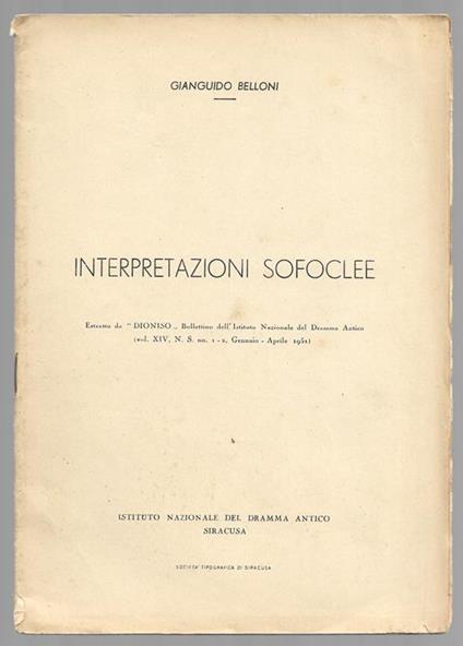 Interpretazioni Sofocle - G. Guido Belloni - copertina