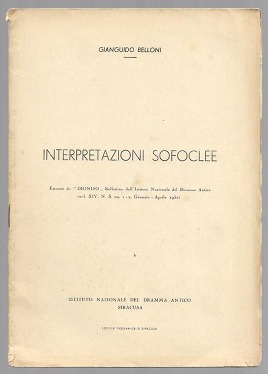 Interpretazioni Sofocle - G. Guido Belloni - copertina