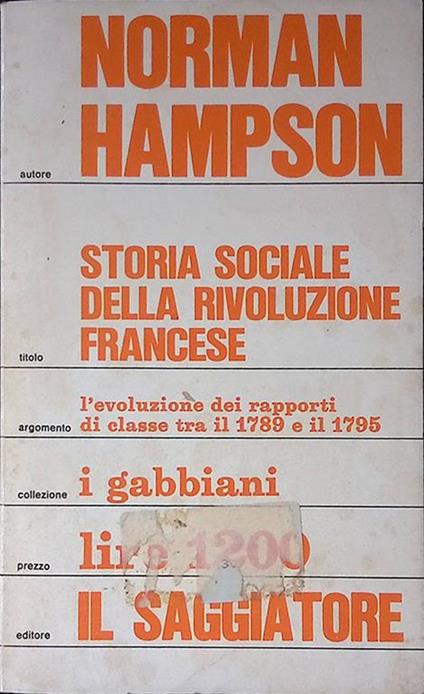 Storia sociale della Rivoluzione Francese - Norman Hampson - copertina