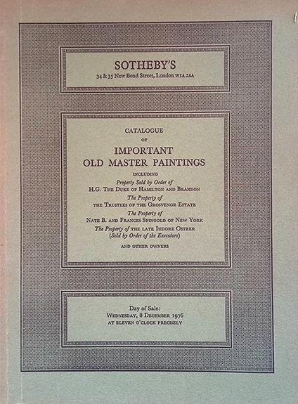 Sotheby's Catalogue of Important Old Master Paintings, 8 December 1976 - copertina