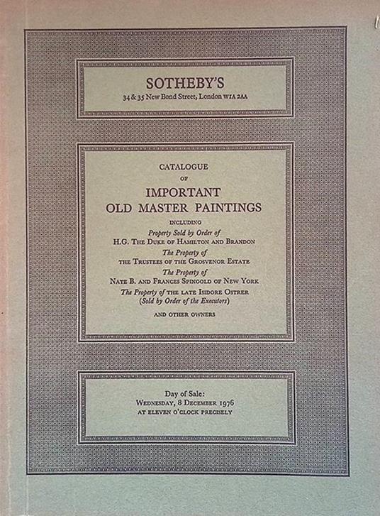 Sotheby's Catalogue of Important Old Master Paintings, 8 December 1976 - copertina