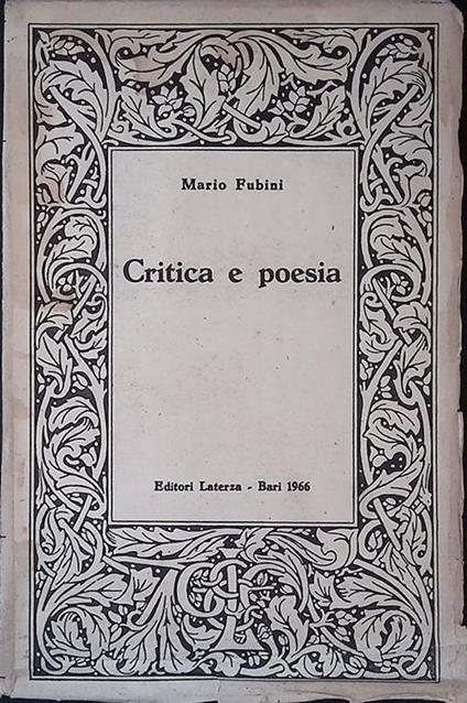 Critica e poesia. Saggi e discorsi di teoria letteraria - Mario Fubini - copertina