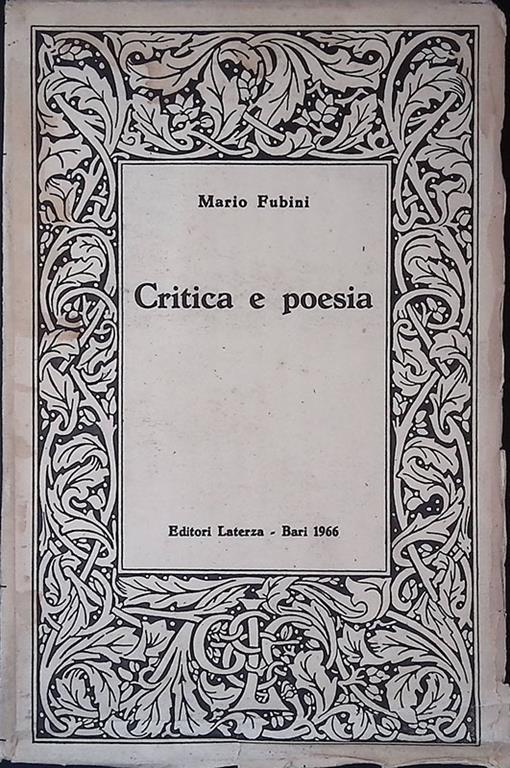 Critica e poesia. Saggi e discorsi di teoria letteraria - Mario Fubini - copertina