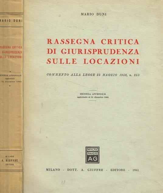 Rassegna critica di giurisprudenza sulle locazioni - Mario Dubini - copertina