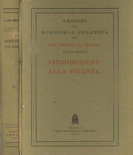 Lezioni di economia politica. Introduzione alla finanza - Gustavo Del Vecchio - copertina