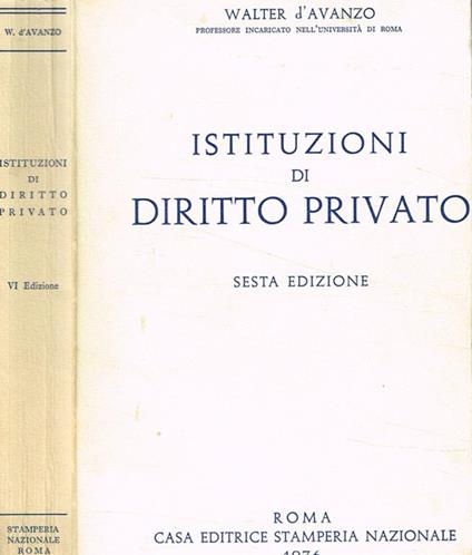 Istituzioni di diritto privato - Walter D'Avanzo - copertina