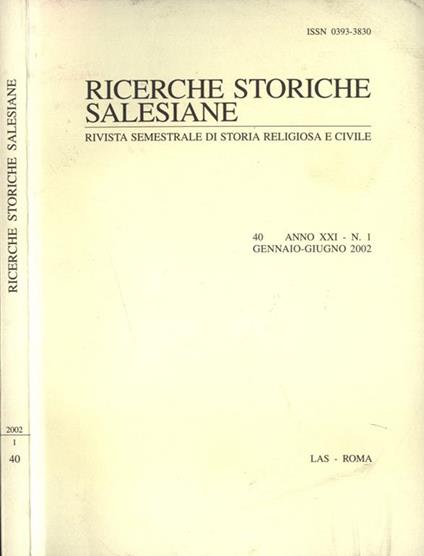 Ricerche storiche salesiane Anno XXI n. 40, parte 1 - copertina