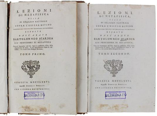 Lezioni Di Metafisica Ossia Di Religion Naturale Sopra L'Essere Divino Contro Gli Errori Dè Moderni Increduli.. - copertina