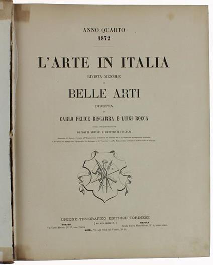 L' Arte In Italia. Rivista Mensile Di Belle Arti. Anno Quarto - 1872 - copertina