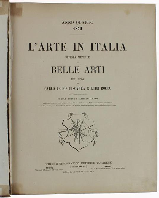 L' Arte In Italia. Rivista Mensile Di Belle Arti. Anno Quarto - 1872 - copertina