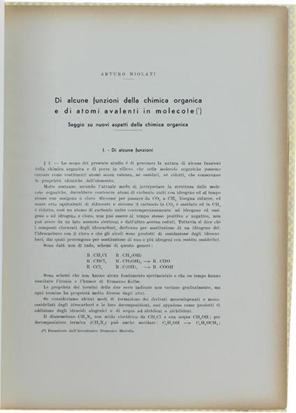 Di Alcune Funzioni Della Chimica Organica E Di Atomi Avalenti In Molecole. Saggio Su Nuovi Aspetti Della Chimica Organica - copertina