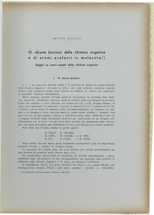 Di Alcune Funzioni Della Chimica Organica E Di Atomi Avalenti In Molecole. Saggio Su Nuovi Aspetti Della Chimica Organica - copertina