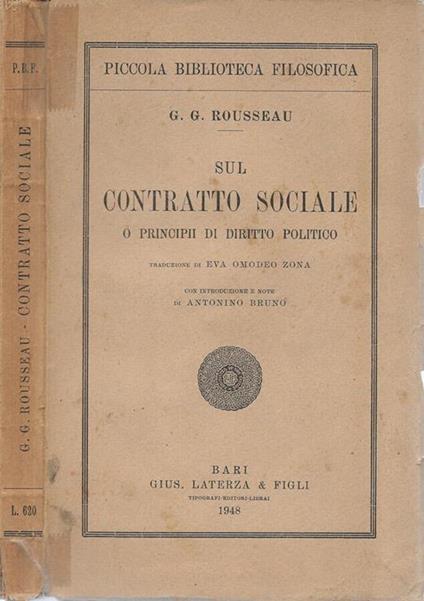 Sul Contratto sociale o principii di diritto politico - copertina