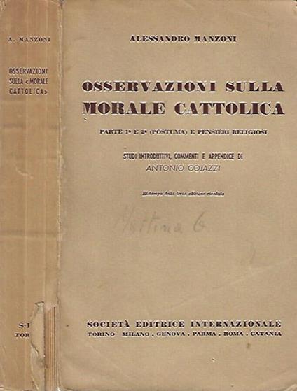 Osservazioni sulla Morale Cattolica - Alessandro Marconi - copertina