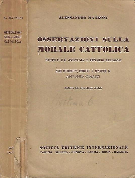 Osservazioni sulla Morale Cattolica - Alessandro Marconi - copertina