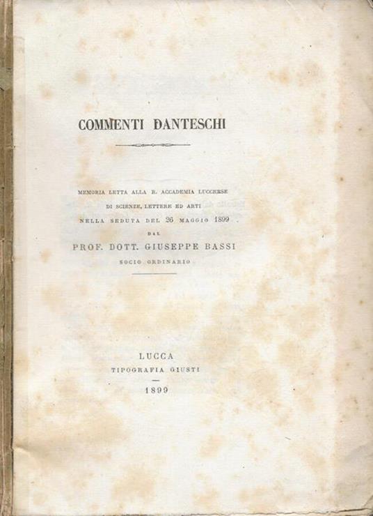 Commenti danteschi - Giuseppe Bassi - copertina