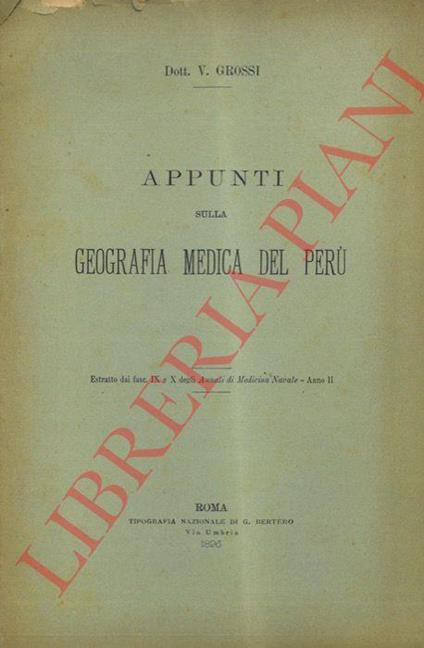Appunti sulla geografia medica del Perù - Vincenzo Rossi - copertina