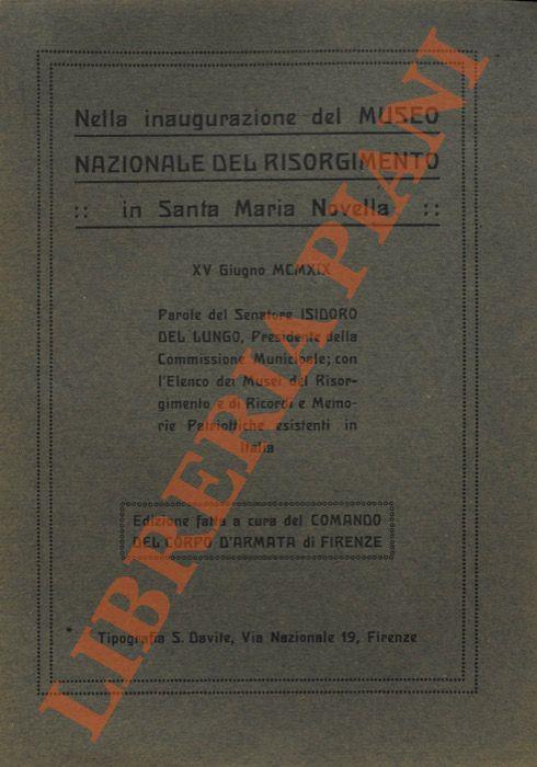 Nella inaugurazione del Museo Nazionale del Risorgimento in Santa Maria Novella - Isidoro Del Lungo - copertina