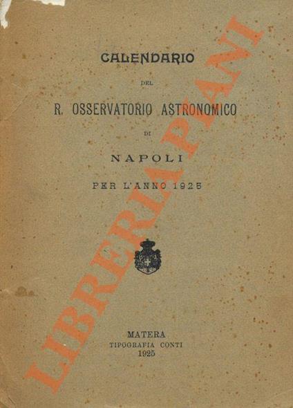 Calendario del R. Osservatorio Astronomico di Napoli per l'anno 1925 - copertina
