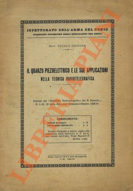 Il quarzo piezoelettrico e le sue applicazioni nella tecnica radiotelegrafica - copertina