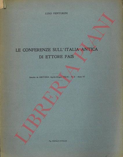 Le conferenze sull'Italia antica di Ettore Pais - Luigi Venturini - copertina
