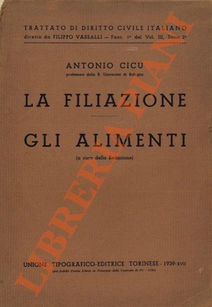 La filiazione - Gli alimenti - Antonio Cicu - copertina