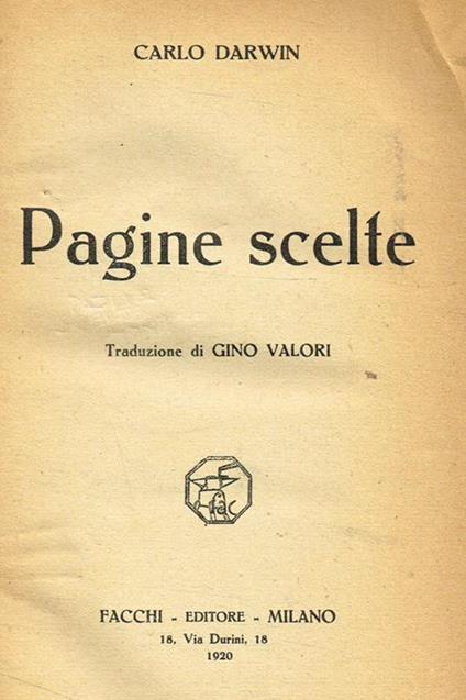 Pagine scelte - Charles Darwin - copertina