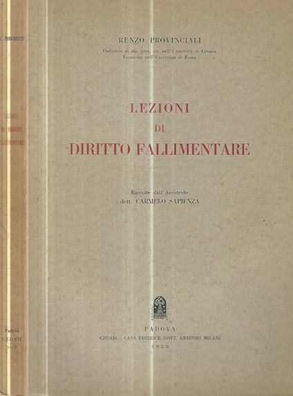 Lezioni di diritto fallimentare - Renzo Provinciali - copertina