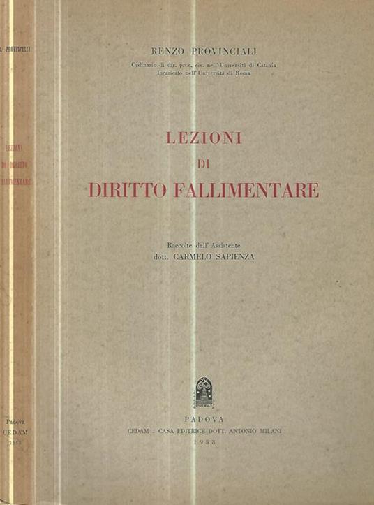 Lezioni di diritto fallimentare - Renzo Provinciali - copertina