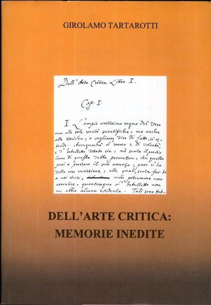 Dell’arte critica: memorie inedite - Girolamo Tartarotti - copertina