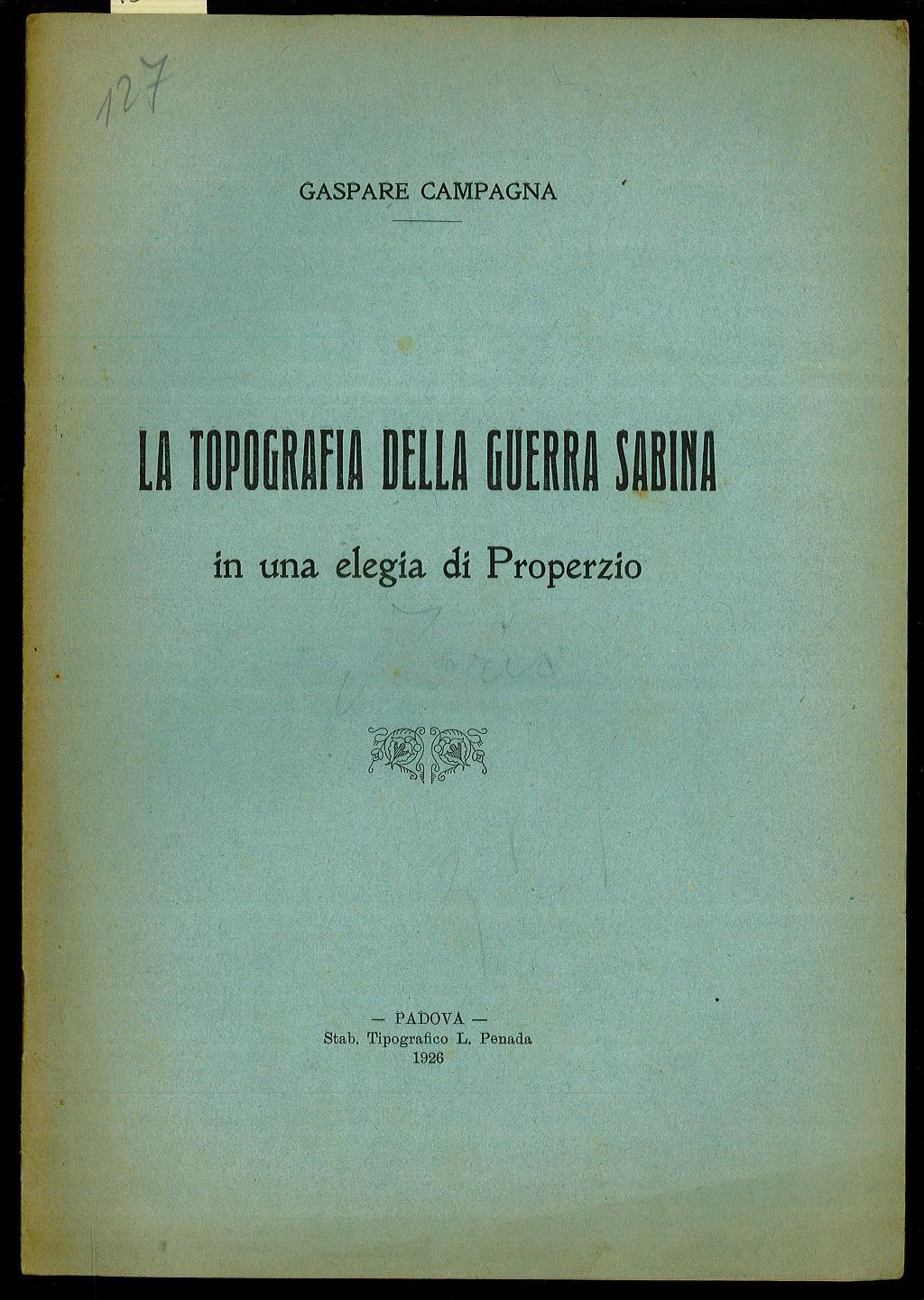La topografia della Guerra Sabina in una elegia di Properzio