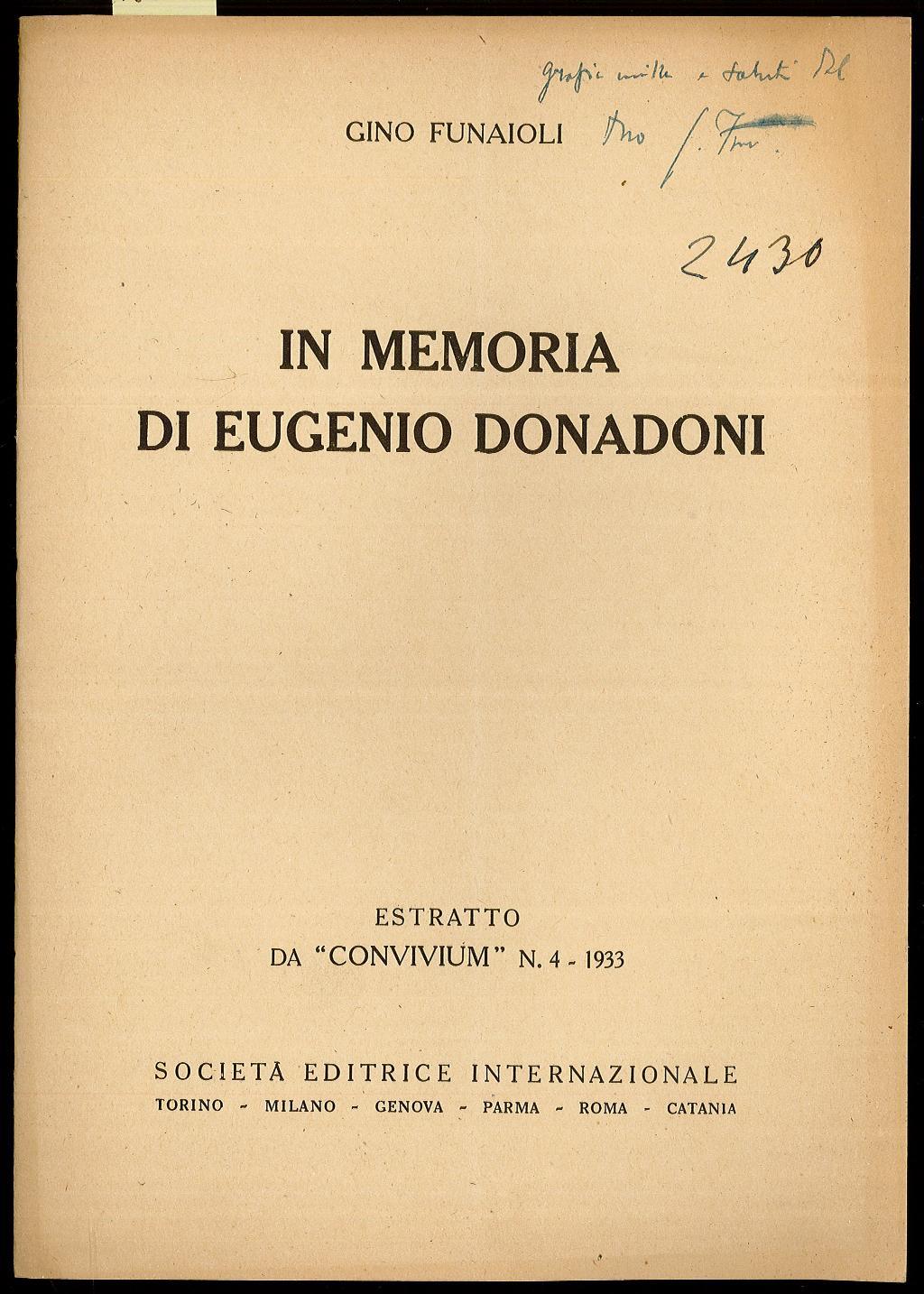 In memoria di Eugenio Donadoni
