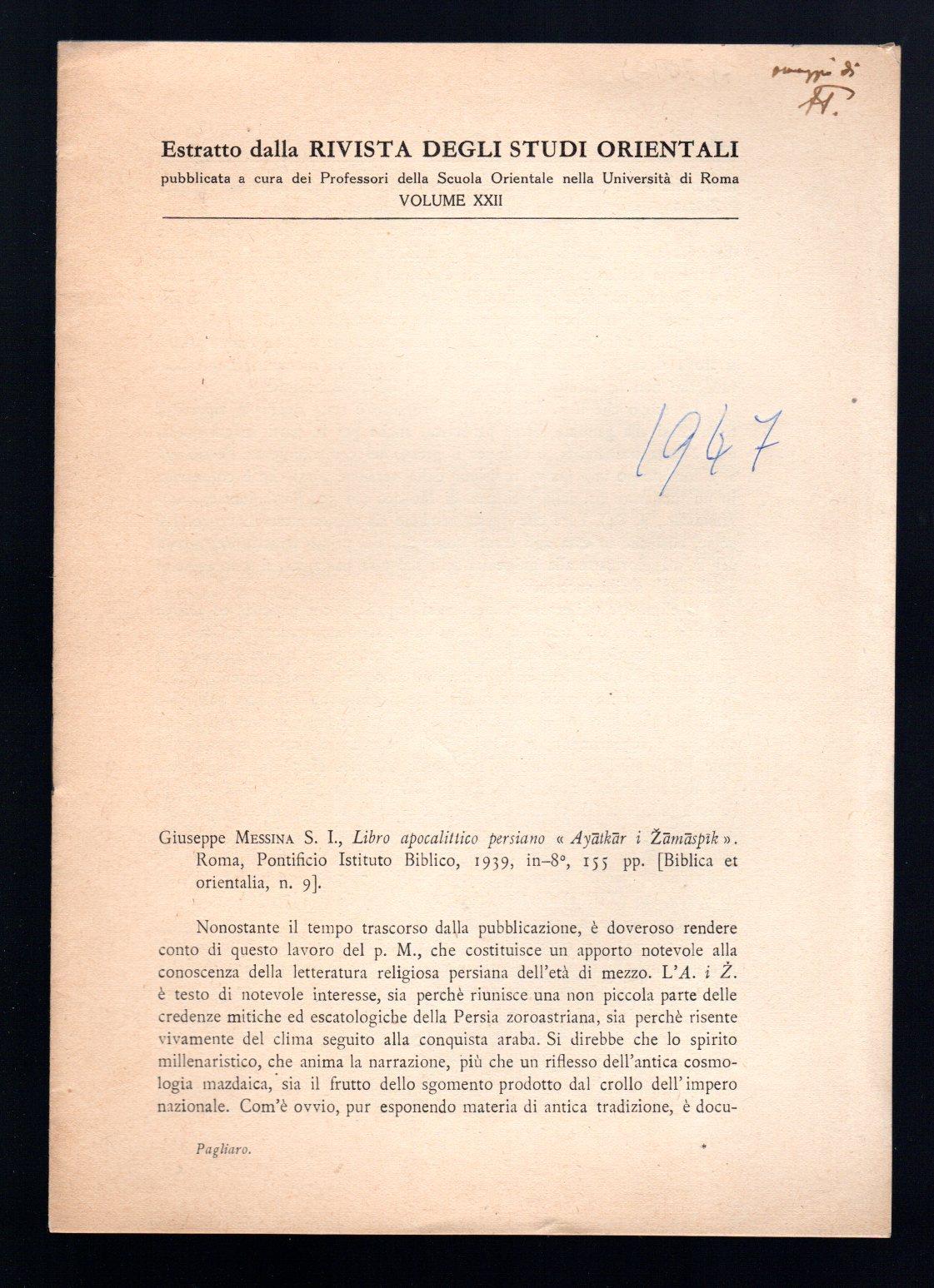 Recensioni - Estratto dalla Rivista degli Studi orientali