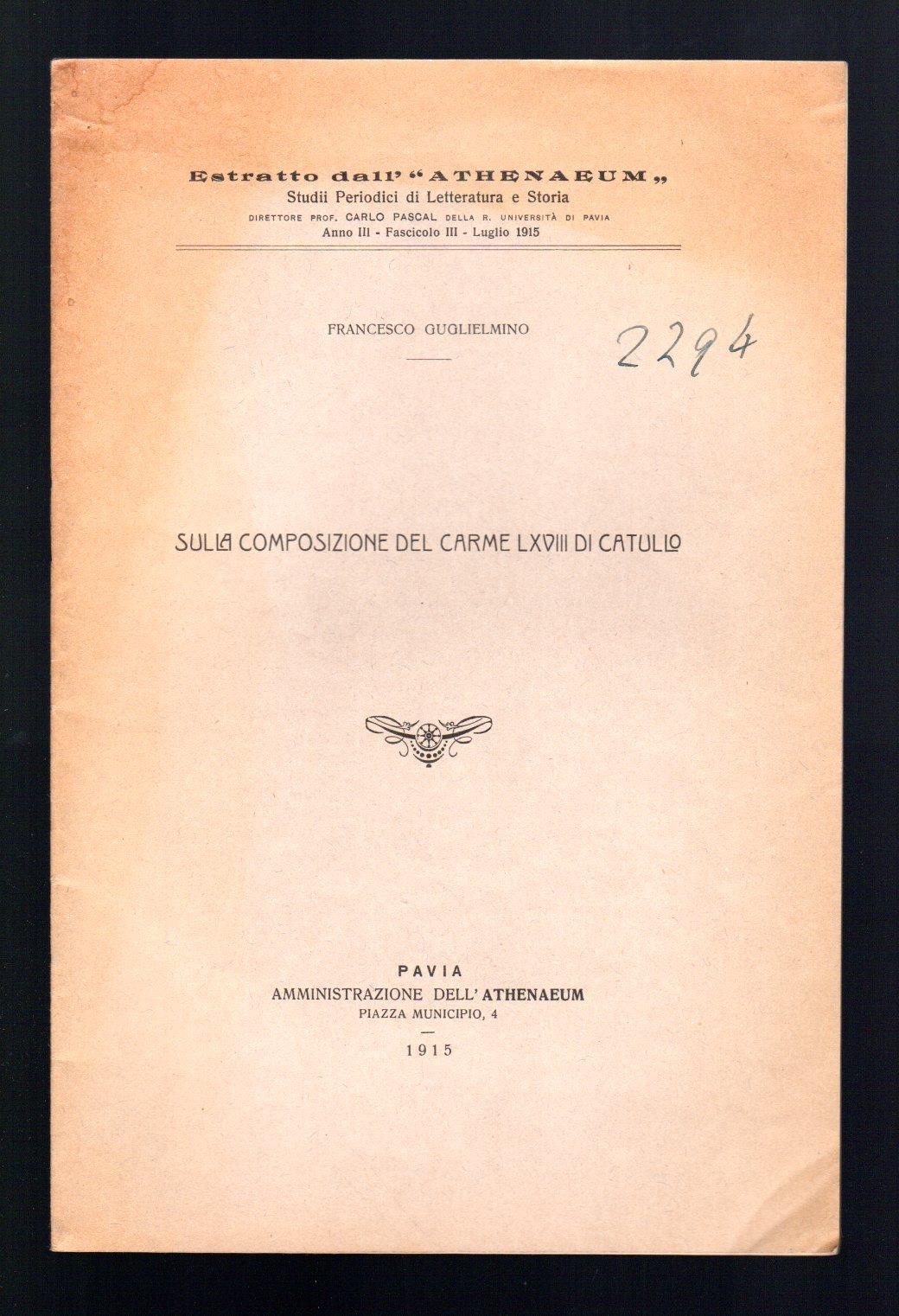 Sulla composizione del Carme LXVIII di Catullo