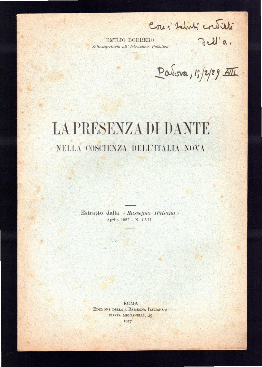 La presenza di Dante nella coscienza dell'Italia Nova
