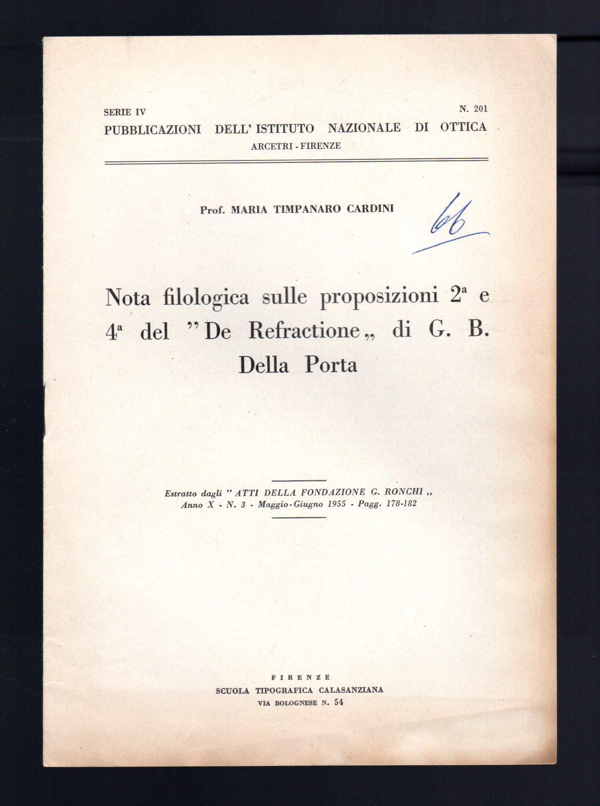 Nota filologica sulle proposizioni seconda e quarta del "Refractione" di G. B. Della Porta