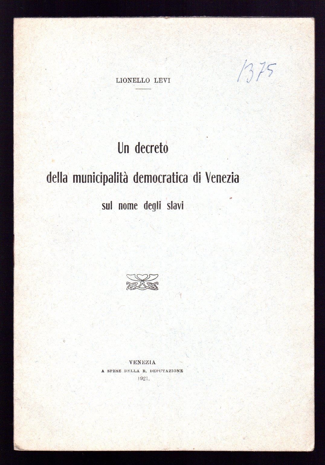Un decreto della municipalità democratica di Venezia sul nome degli Slavi
