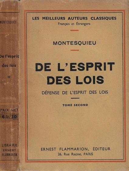 De l'esprit des Lois tome second - Charles L. de Montesquieu - copertina