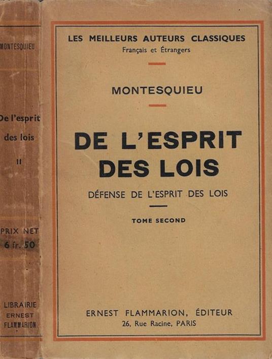 De l'esprit des Lois tome second - Charles L. de Montesquieu - copertina